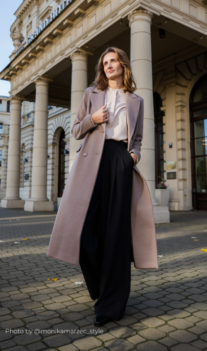 Elegancki płaszcz dwurzędowy - beż