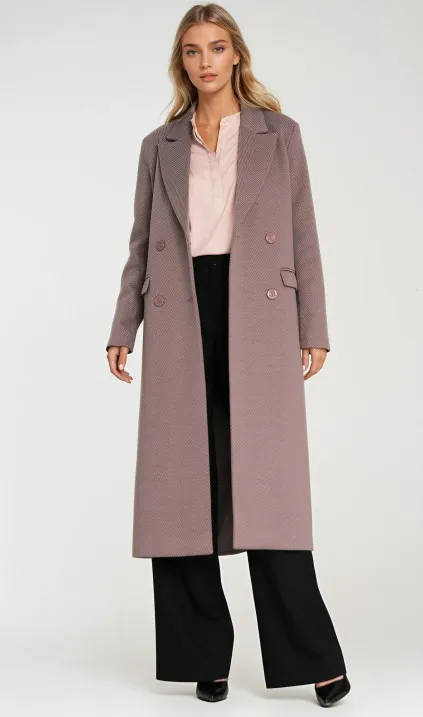 Elegancki płaszcz dwurzędowy - beż