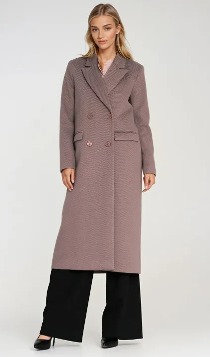 Elegancki płaszcz dwurzędowy - beż