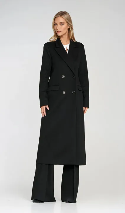 Elegancki płaszcz dwurzędowy - czarny
