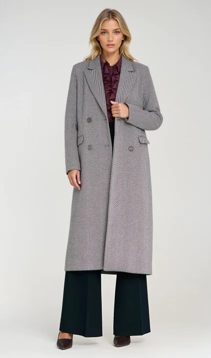 Elegancki płaszcz dwurzędowy - jodła