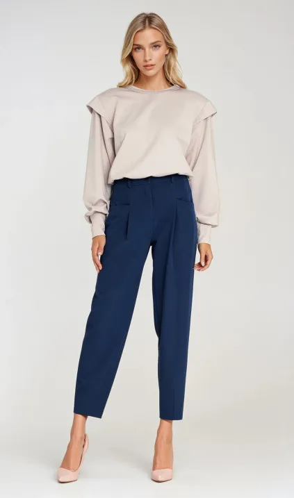 Spodnie baggy z wyskoim stanem - kobalt