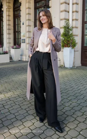 Spodnie z zakładkami, wide leg - czarny