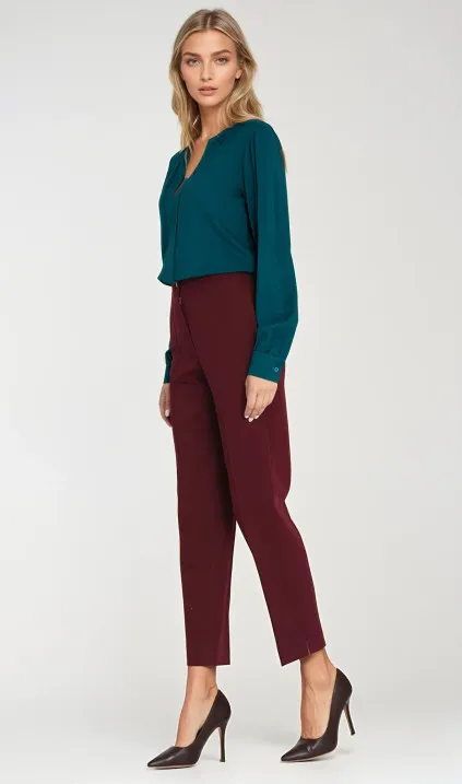 Wiskozowa bluzka z szeroką plisą na dekolcie - szmaragd