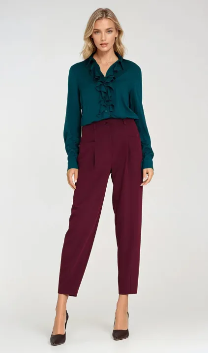 Wiskozowa bluzka z żabotem - szmaragd