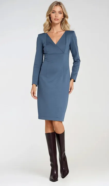 Sukienka z kopertowym dekoltem - kobalt