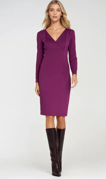 Sukienka z kopertowym dekoltem - purpura