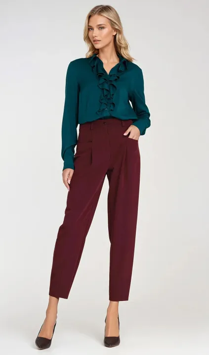 Spodnie baggy z wyskoim stanem - bordo