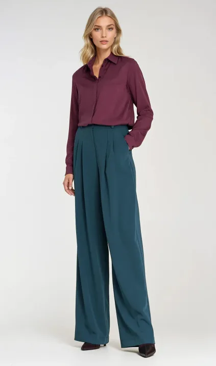 Spodnie z zakładkami, wide leg - lazur