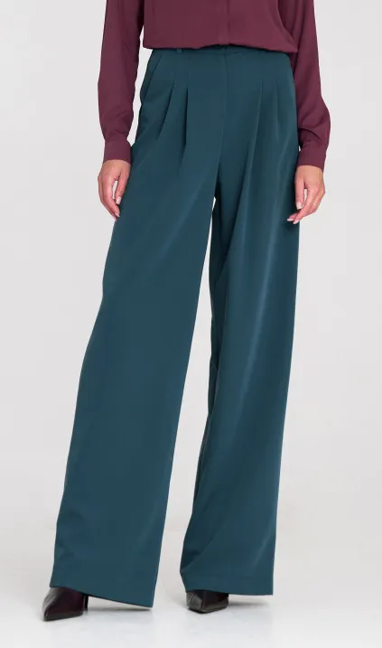 Spodnie z zakładkami, wide leg - lazur
