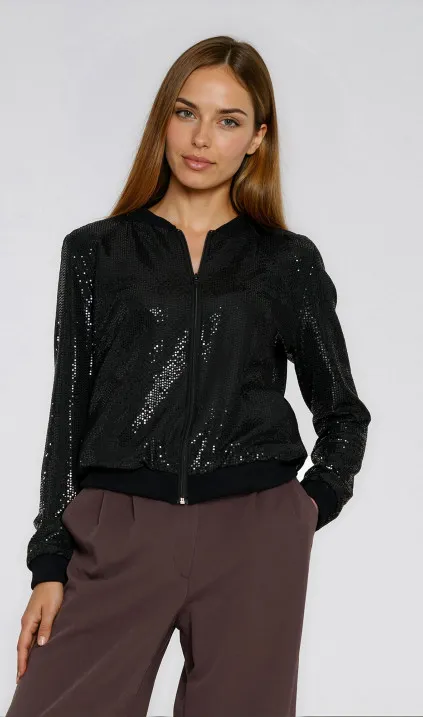 Cekinowa rozpinana bluza  - czarny