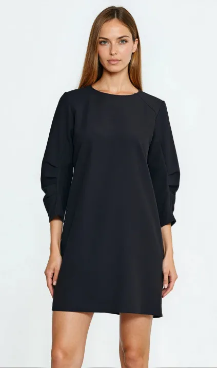 Sukienka z zakładkami na rękawach - czarny