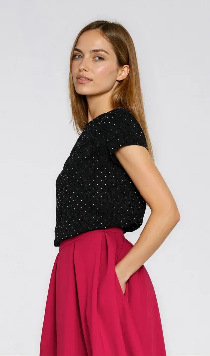 Bluzka z zakładkami na ramionach - srebrny