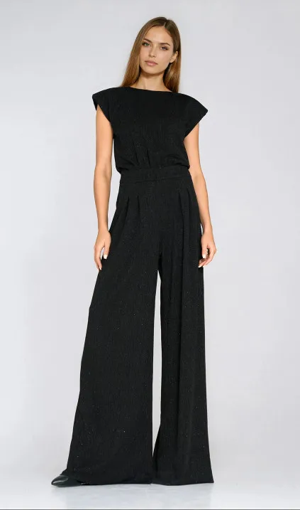 Rhinestone palazzo jumpsuit - black
