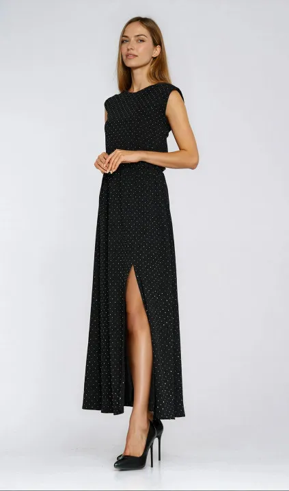 Long knitted dress with shimmering rhinestones - silver