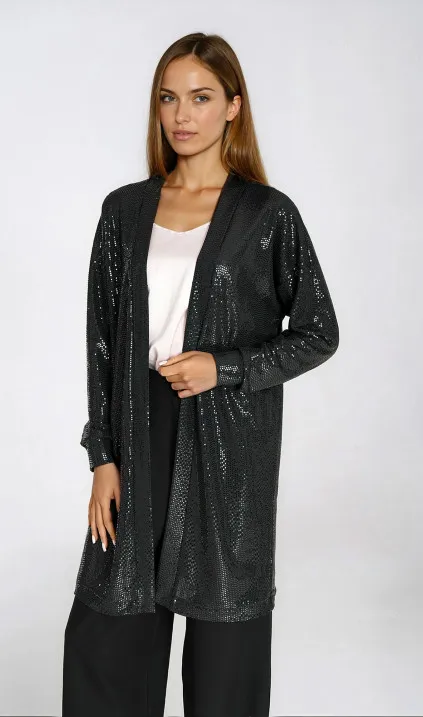 Cienki cekinowy blezer - czarny