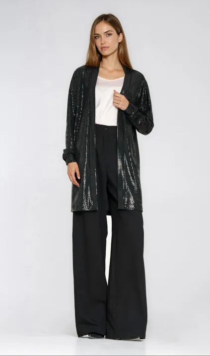 Cienki cekinowy blezer - czarny