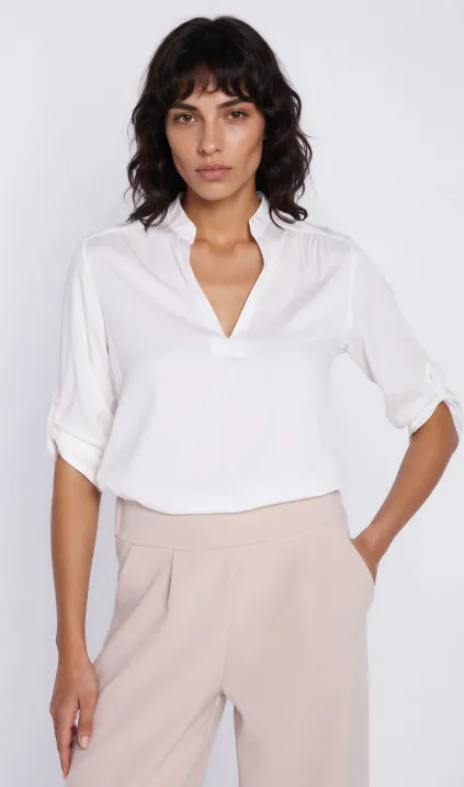 Bluzka z podwijanym rękawem - ecru