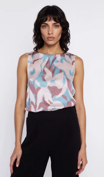 Bluzka o kroju trapezu, bez rękawów - kwiaty