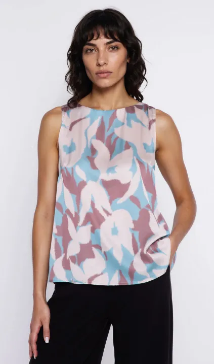Trapeze-cut, sleeveless blouse - floral print