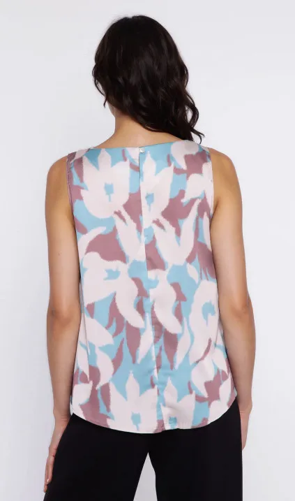 Bluzka o kroju trapezu, bez rękawów - kwiaty