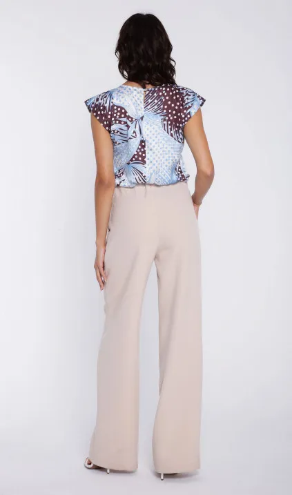 Spodnie z szerokim pasem i zakładkami - beż
