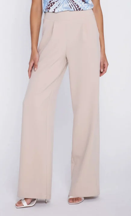 Spodnie z szerokim pasem i zakładkami - beż