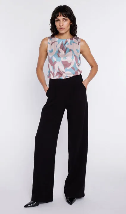 Spodnie z szerokim pasem i zakładkami - czarny