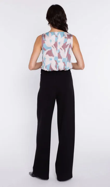 Spodnie z szerokim pasem i zakładkami - czarny