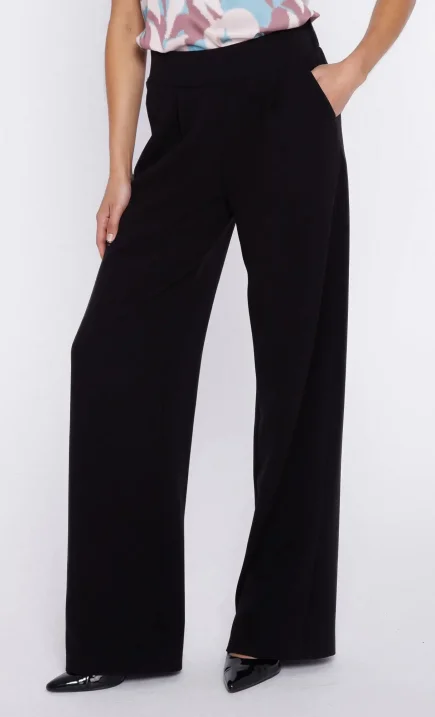 Spodnie z szerokim pasem i zakładkami - czarny