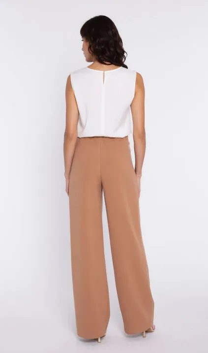 Spodnie z szerokim pasem i zakładkami - karmel