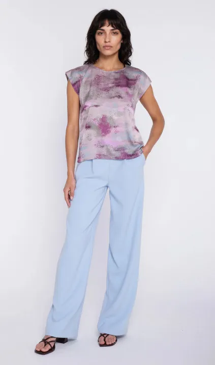 Spodnie z szerokim pasem i zakładkami- błękit - sky blue