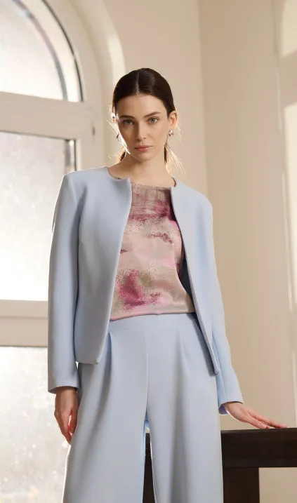 Krótki żakiet chanel - błękit - sky blue