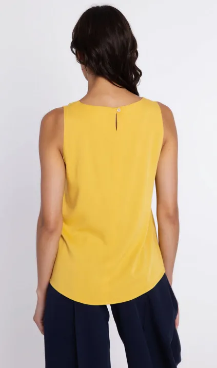 Bluzka o kroju trapezu, bez rękawów - żółty