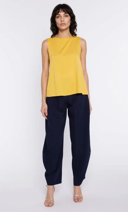 Bluzka o kroju trapezu, bez rękawów - żółty