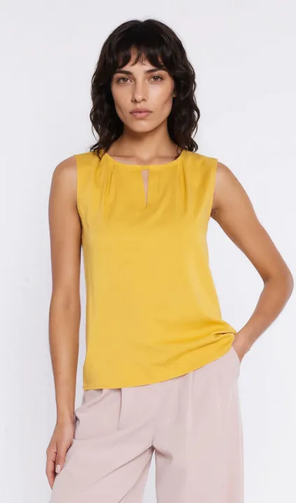 Bluzka z ozdobnym dekoltem - żółty