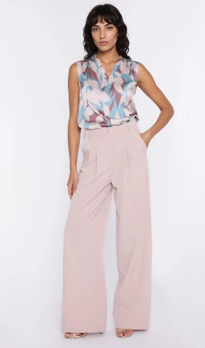 Spodnie z zakładkami, wide leg - beż