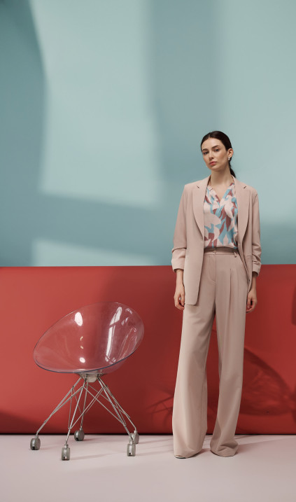 Spodnie z zakładkami, wide leg - beż