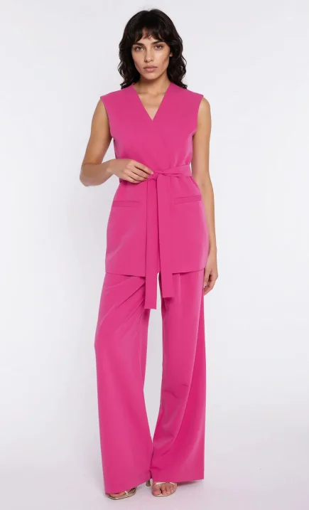 Przedłużana kamizelka wiązana w pasie - róż