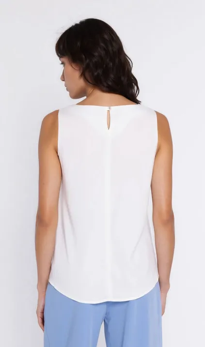 Bluzka o kroju trapezu, bez rękawów - ecru