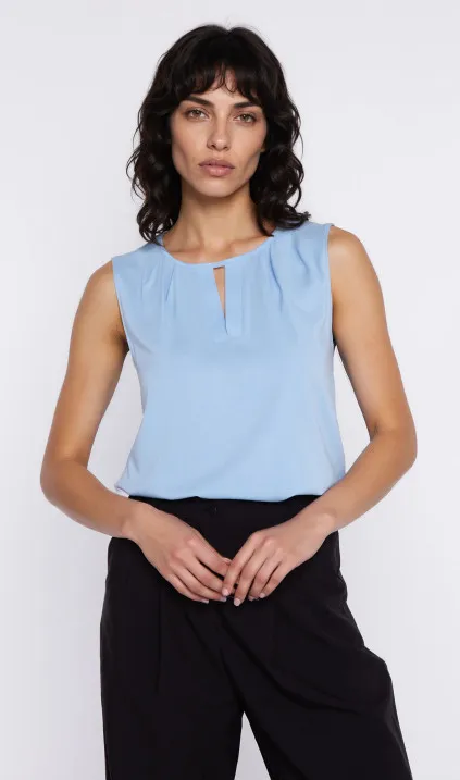 Blouse with decorative neckline - sky blue