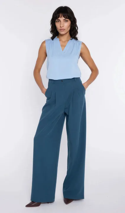 Spodnie z zakładkami, wide leg - teal