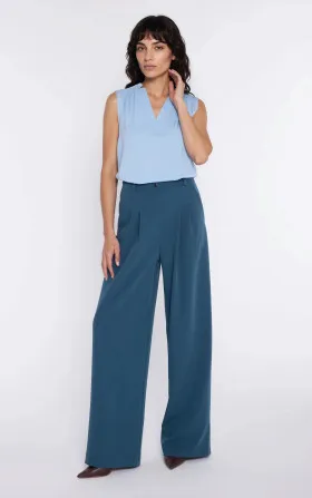 Spodnie z zakładkami, wide leg - teal