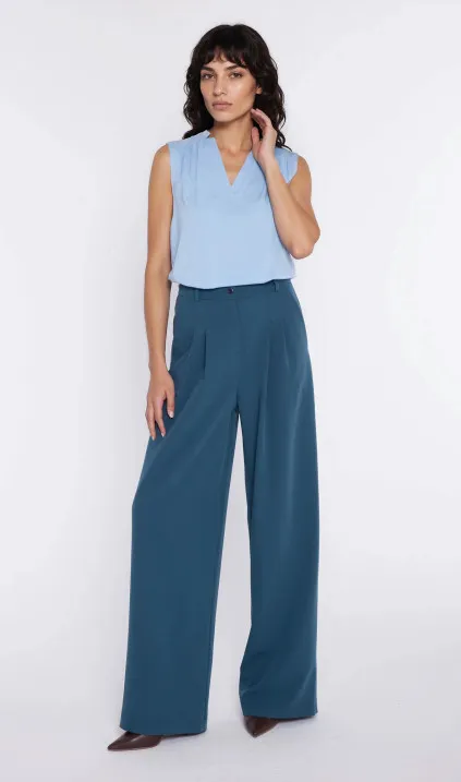 Pleated wide-leg trousers - teal