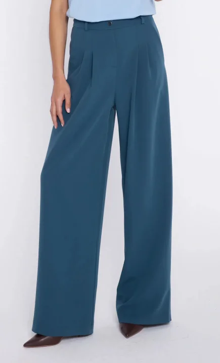 Spodnie z zakładkami, wide leg - teal