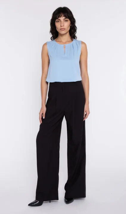 Spodnie z zakładkami, wide leg - czarny