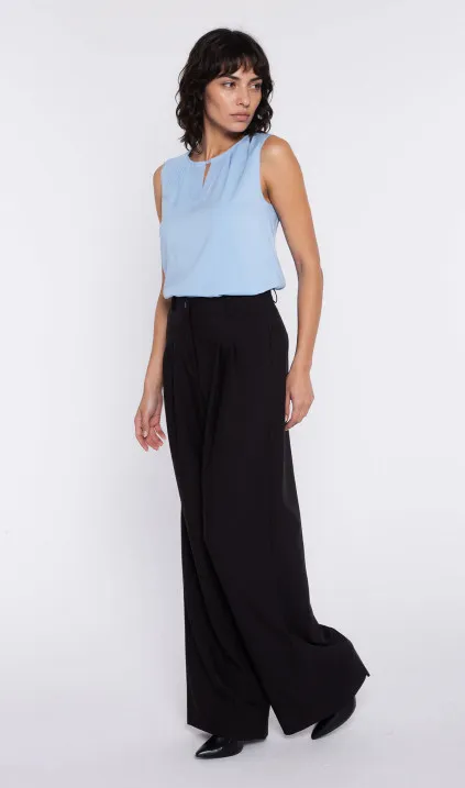 Spodnie z zakładkami, wide leg - czarny