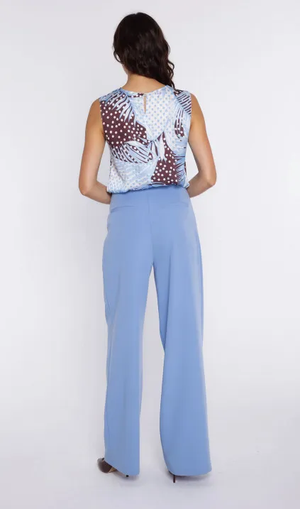 Spodnie z zakładkami, wide leg - błękit - sky blue