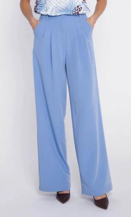 Pleated wide-leg trousers - sky blue