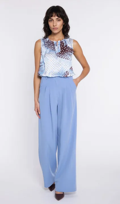 Pleated wide-leg trousers - sky blue